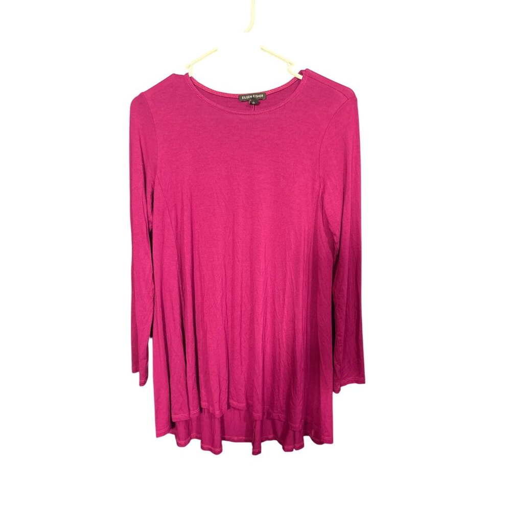 Eileen Fisher XS Magenta Long-Sleeve Tunic Top Flowy Fit 95% Viscose & 5% Spande